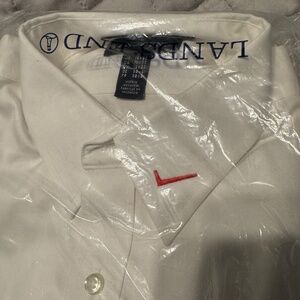 Lands’ End White Button Up Long Sleeve Dress Shirt w/ Verizon Logo Size 15x32
